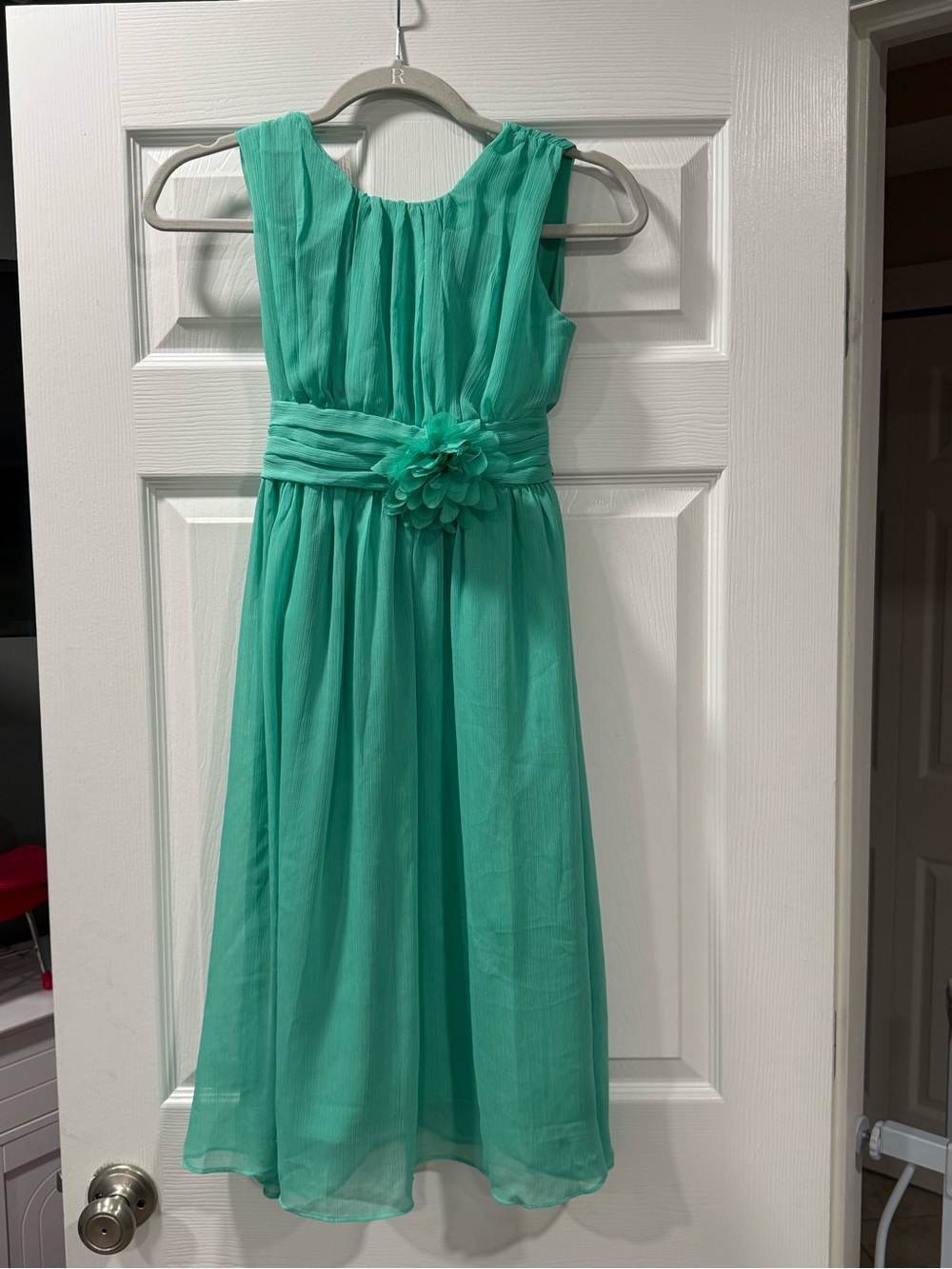 Girls Mint Green Chiffon Flower-Waist Formal Dress by